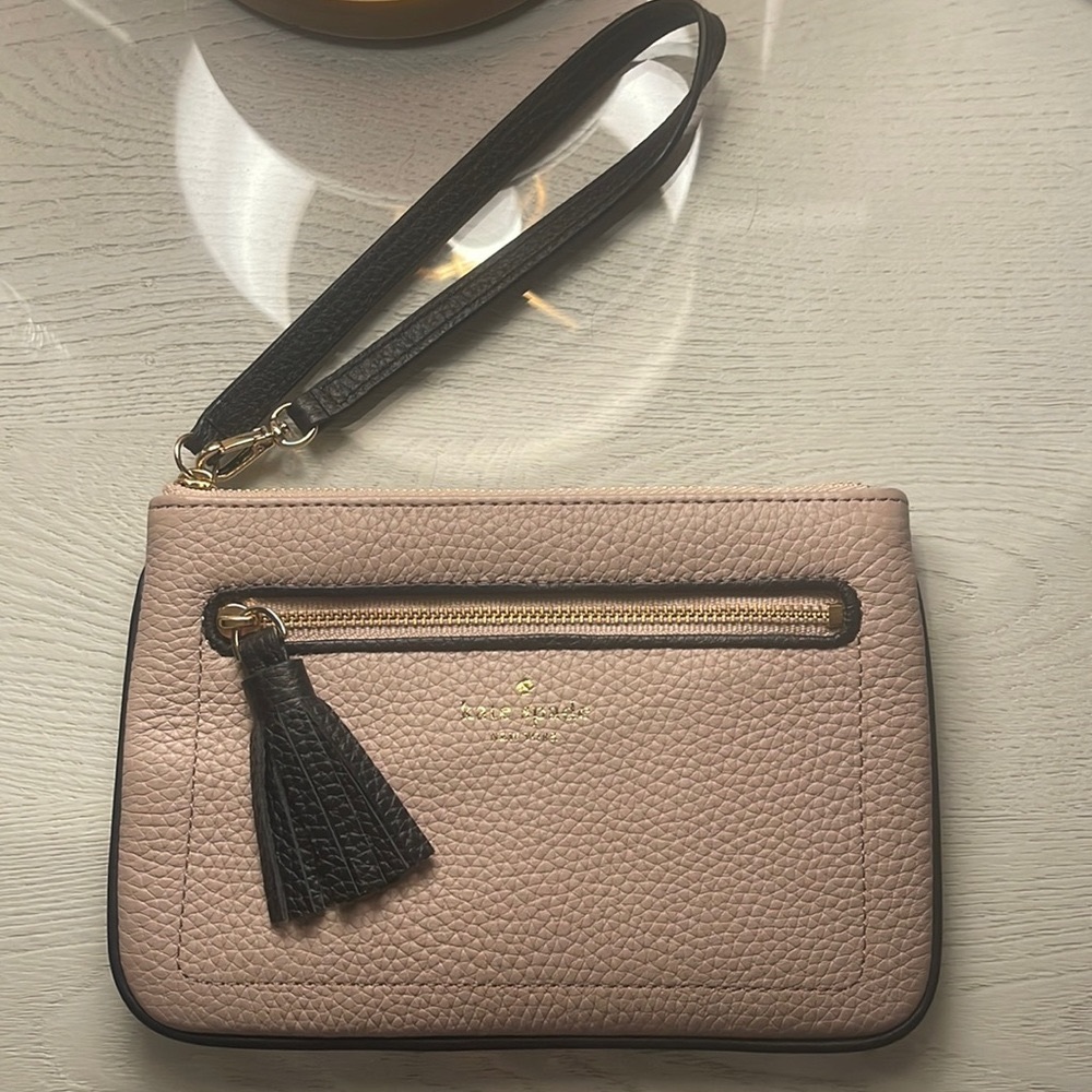 kate spade Blush Pink and Black Pebbled Leather Wristlet